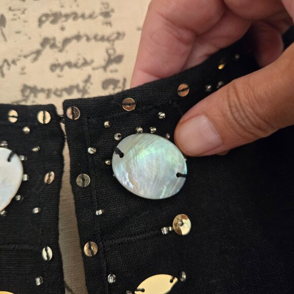 Versailles Black Linen Jacket with Beads and Mother of Pearl, Sz 14 - Picture 6 of 11